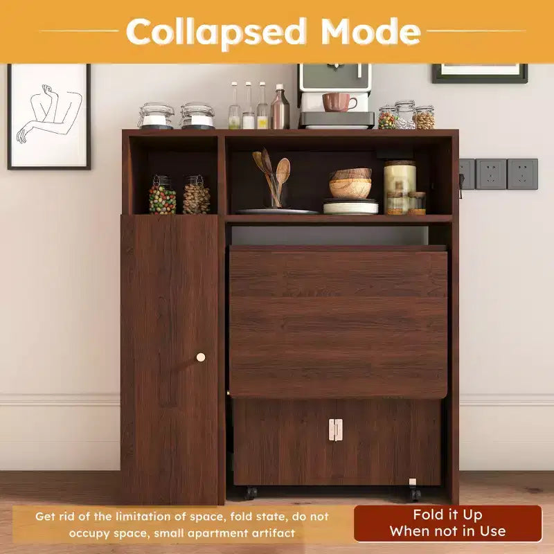 Folding Dining Table Space Saving with Wall-Mounted Sideboard & Storage for Small Spaces Drop Leaf Dining Table