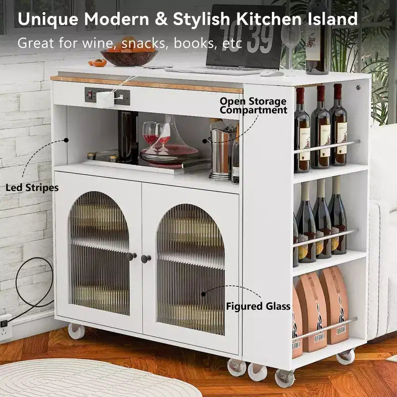 Îlot de cuisine roulant extensible