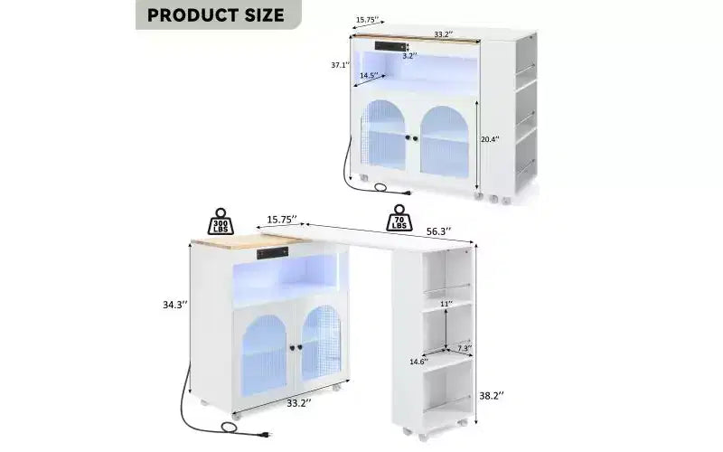 Îlot de cuisine roulant extensible