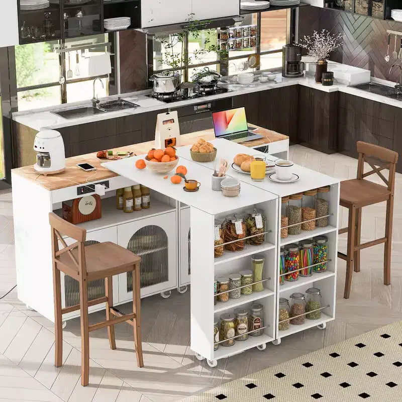 Îlot de cuisine roulant extensible
