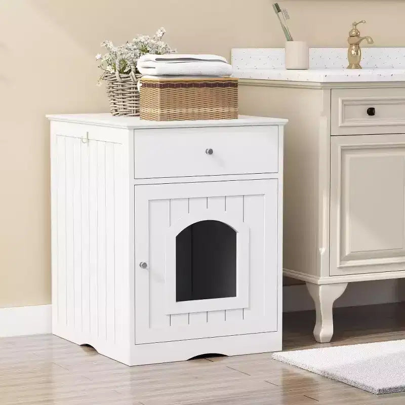 Meuble litière pour chat avec tiroirs