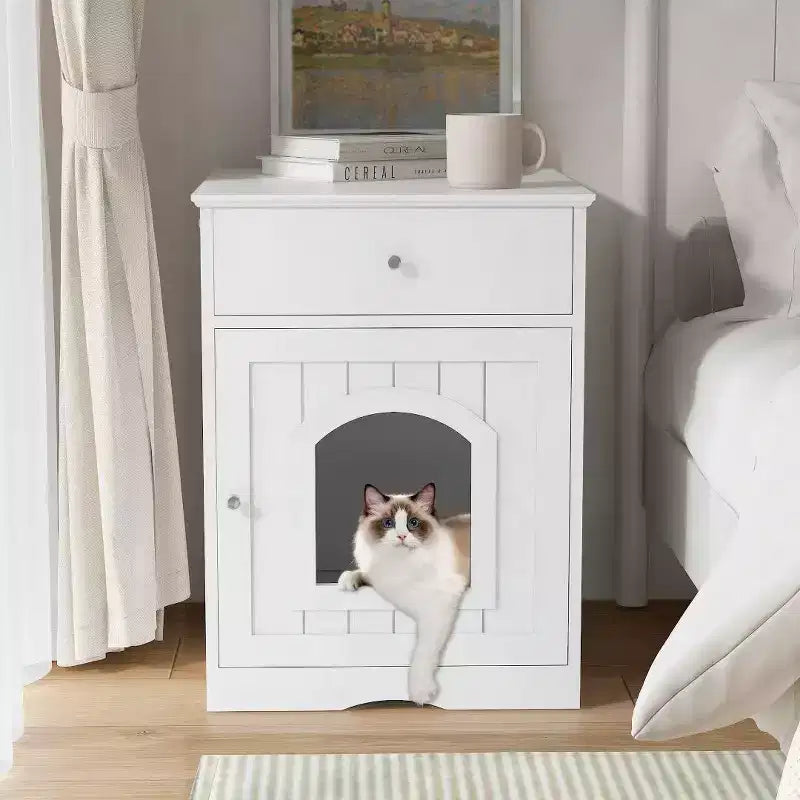 Meuble litière pour chat avec tiroirs