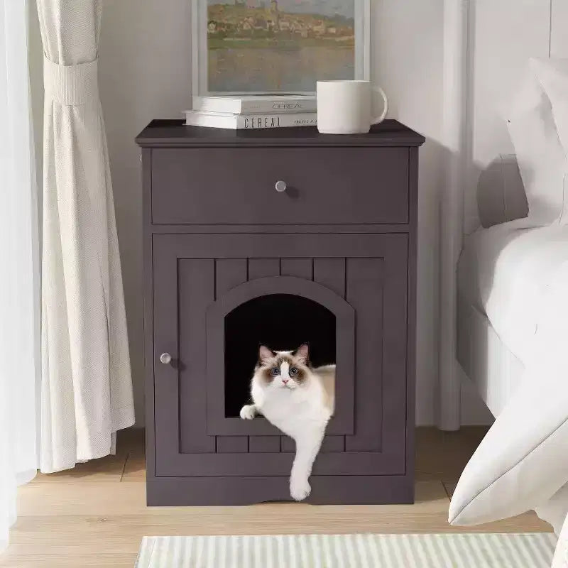Meuble litière pour chat avec tiroirs