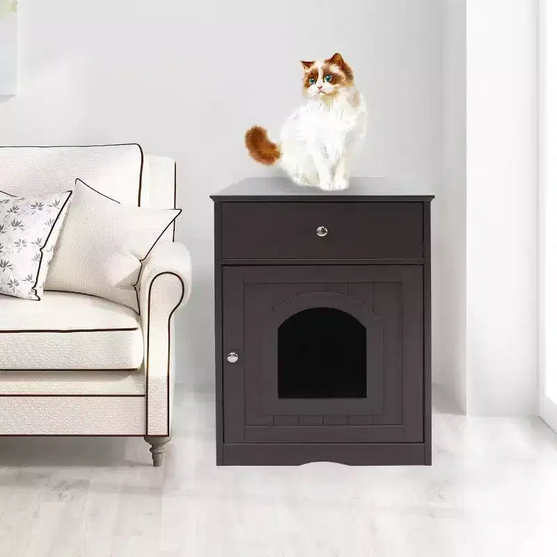Meuble litière pour chat avec tiroirs