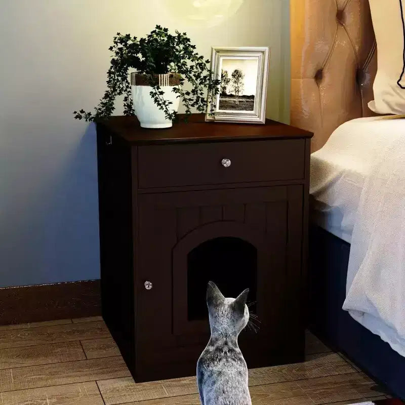 Meuble litière pour chat avec tiroirs