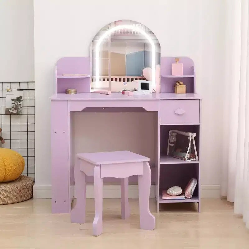 Coiffeuse pour Fille avec Lumières Ensemble Table et Chaise de Coiffeuse pour Enfants