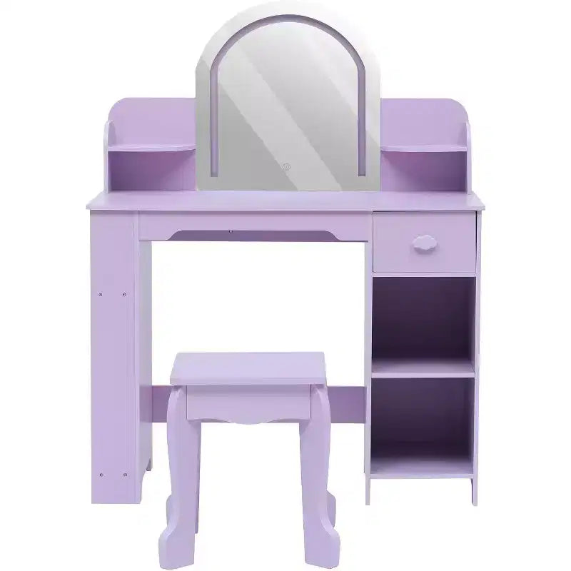 Coiffeuse pour Fille avec Lumières Ensemble Table et Chaise de Coiffeuse pour Enfants