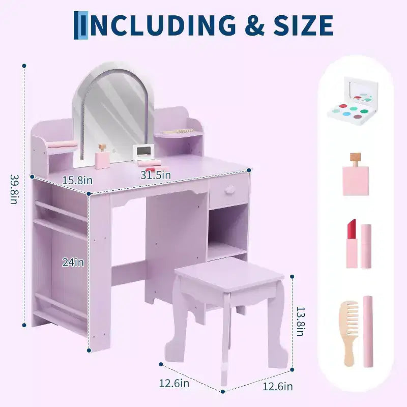Coiffeuse pour Fille avec Lumières Ensemble Table et Chaise de Coiffeuse pour Enfants