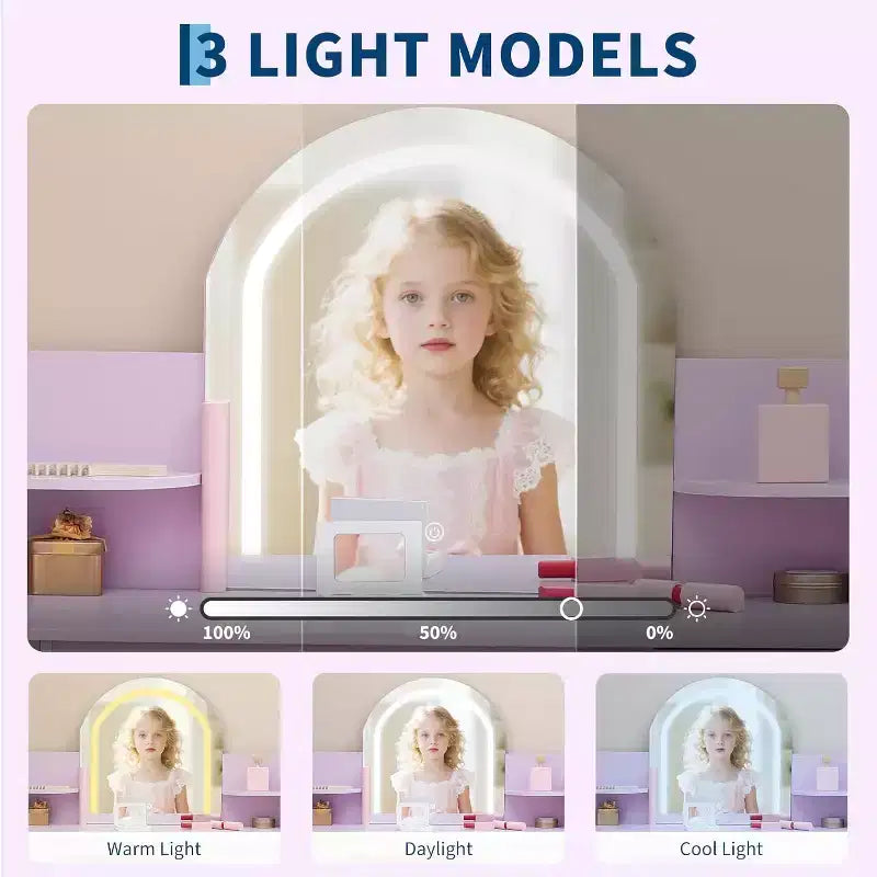 Coiffeuse pour Fille avec Lumières Ensemble Table et Chaise de Coiffeuse pour Enfants