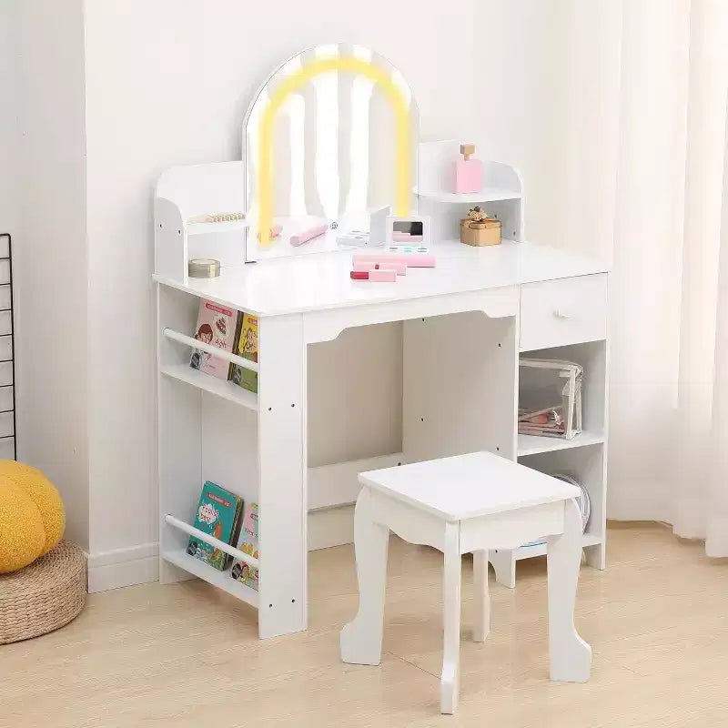 Coiffeuse pour Fille avec Lumières Ensemble Table et Chaise de Coiffeuse pour Enfants