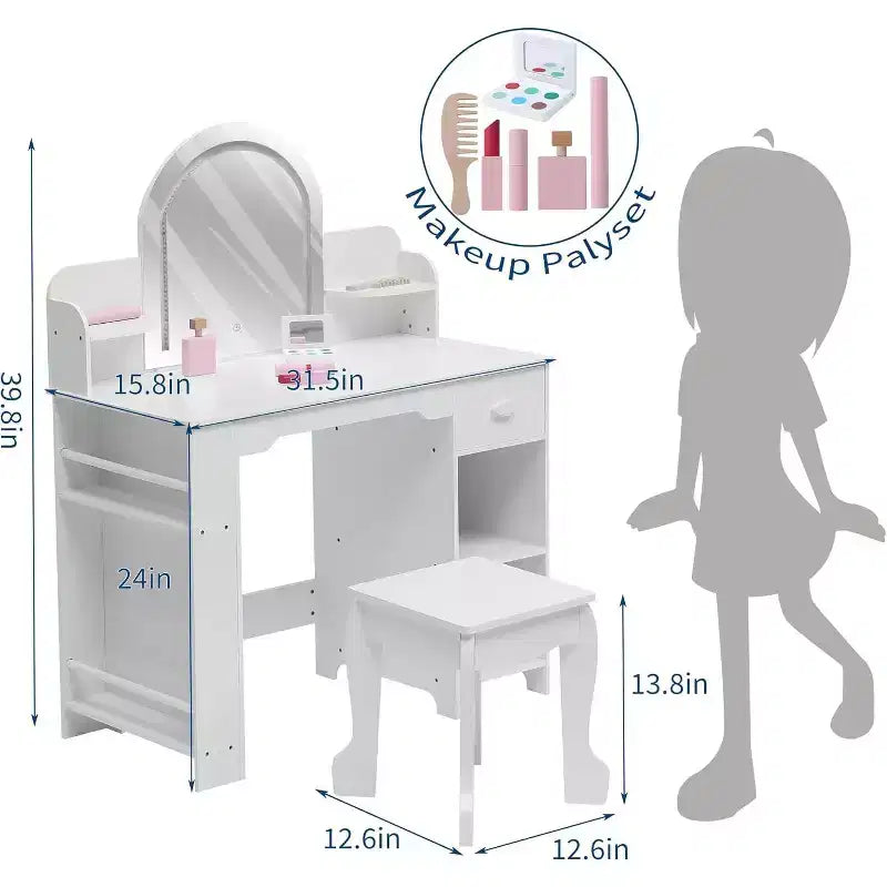 Coiffeuse pour Fille avec Lumières Ensemble Table et Chaise de Coiffeuse pour Enfants