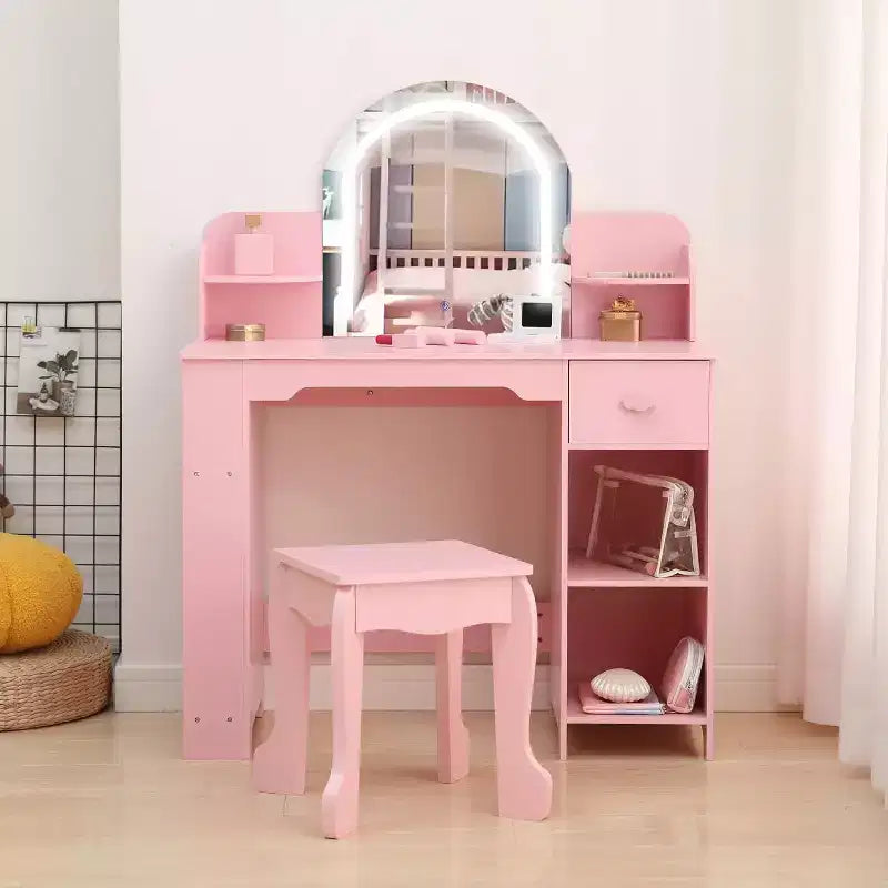 Coiffeuse pour Fille avec Lumières Ensemble Table et Chaise de Coiffeuse pour Enfants