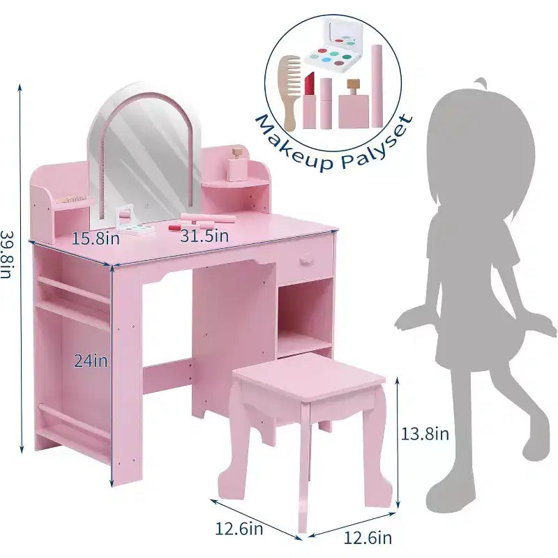 Coiffeuse pour Fille avec Lumières Ensemble Table et Chaise de Coiffeuse pour Enfants