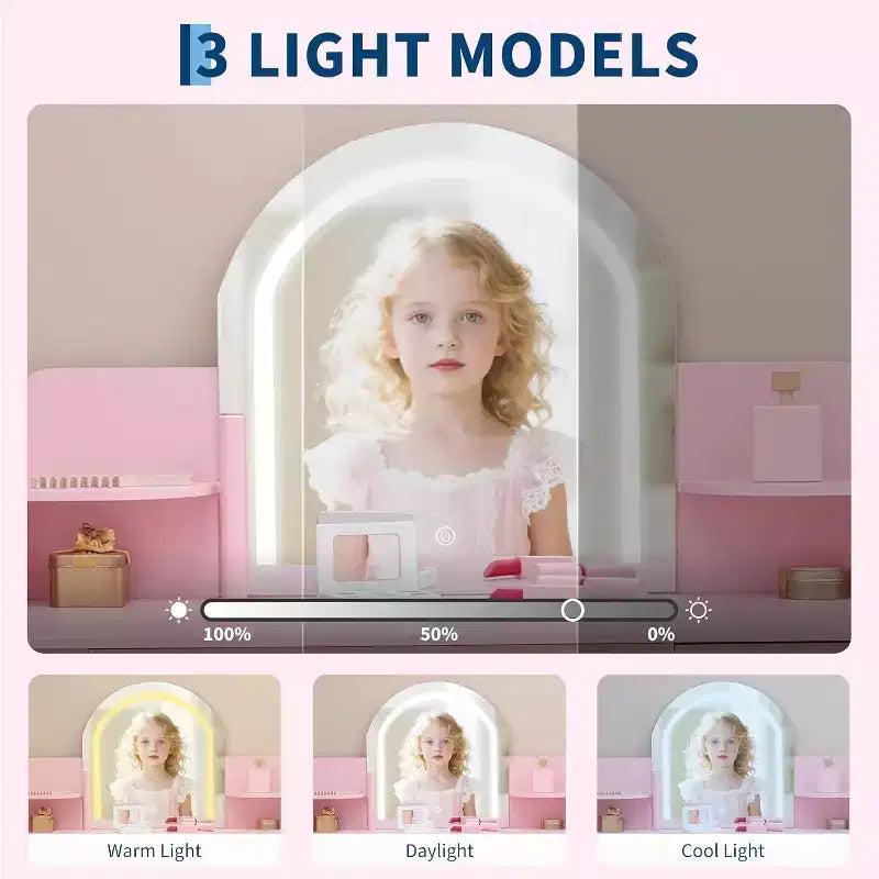 Coiffeuse pour Fille avec Lumières Ensemble Table et Chaise de Coiffeuse pour Enfants
