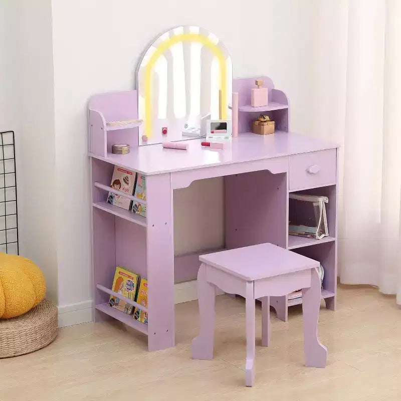 Coiffeuse pour Fille avec Lumières Ensemble Table et Chaise de Coiffeuse pour Enfants