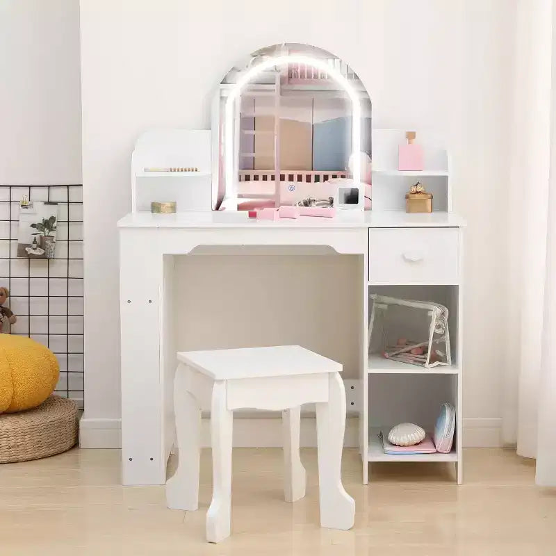 Coiffeuse pour Fille avec Lumières Ensemble Table et Chaise de Coiffeuse pour Enfants