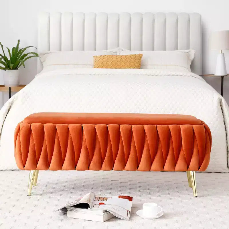 Banc ottoman en velours capitonné