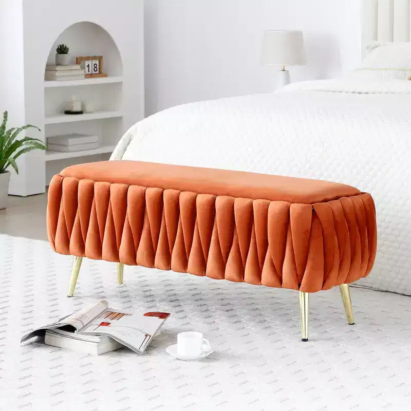 Banc ottoman en velours capitonné