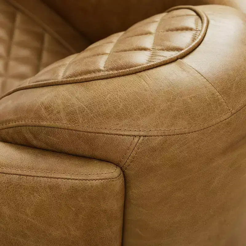 Fauteuil d'appoint en cuir véritable au design matelassé, style Mid-century Modern