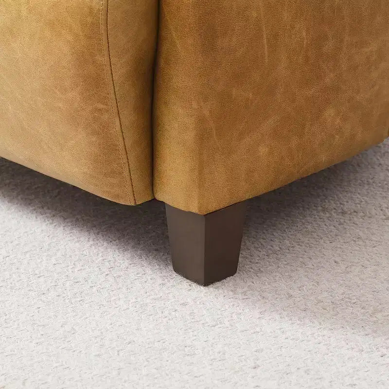 Fauteuil d'appoint en cuir véritable au design matelassé, style Mid-century Modern