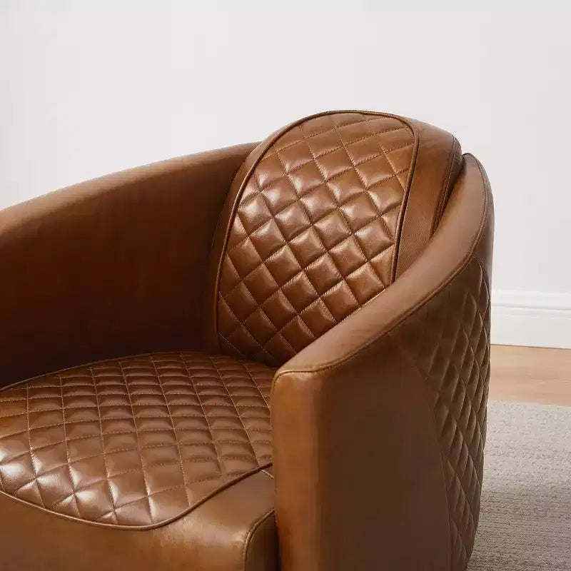 Fauteuil d'appoint en cuir véritable au design matelassé, style Mid-century Modern