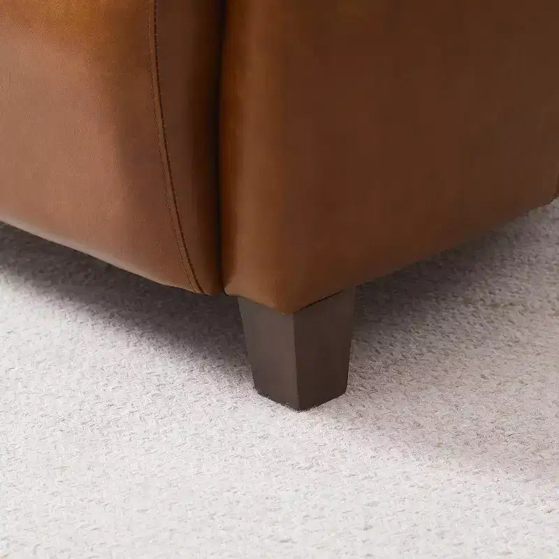 Fauteuil d'appoint en cuir véritable au design matelassé, style Mid-century Modern