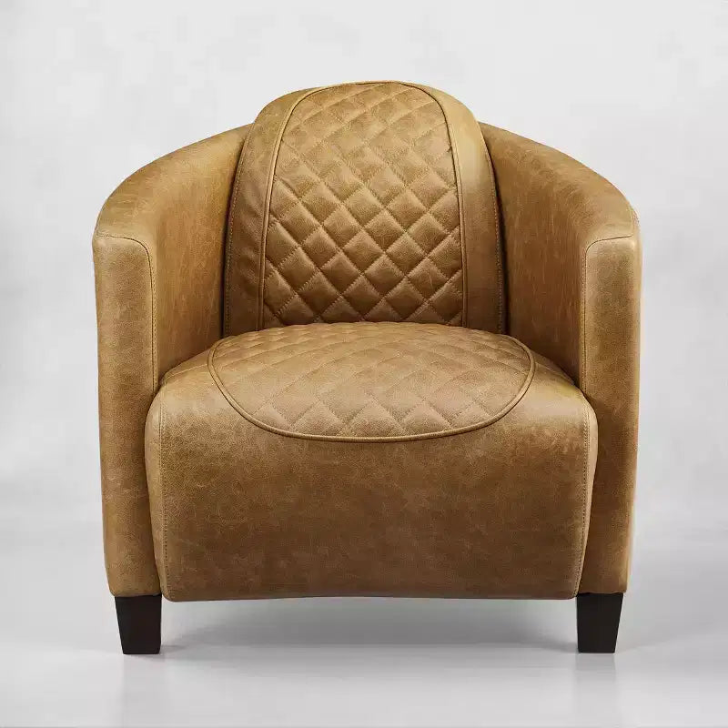 Fauteuil d'appoint en cuir véritable au design matelassé, style Mid-century Modern