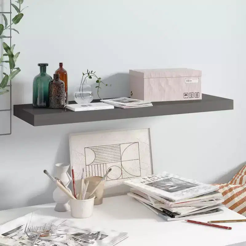 Wall Shelf High gloss grey MDF metal 31.5 in long Wall Shelf
