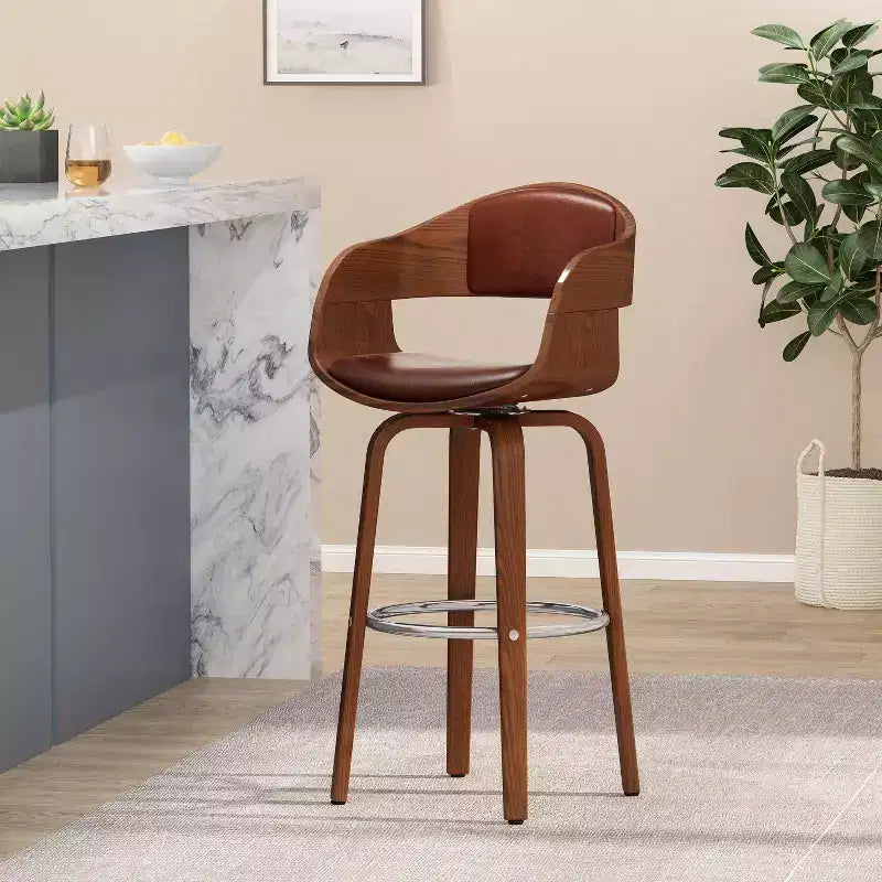 Okak 30 Modern Counter Height Bar Stools 1 PC Swivel Shell-Shaped Counter Stools with Armrest for Home Pub Kitchen Island