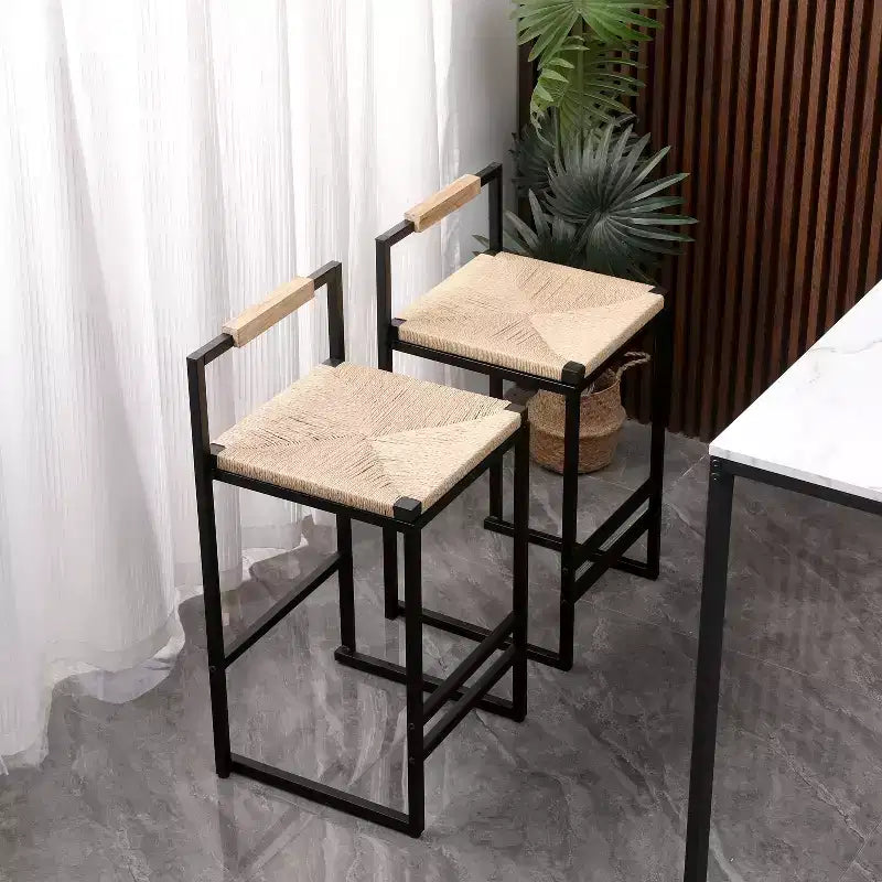 Okak 25 Paper Rope Woven Bar Height Stools with Backrest&Footrest Set of 2 Counter Stools for Dining Table&Kitchen Island Natural