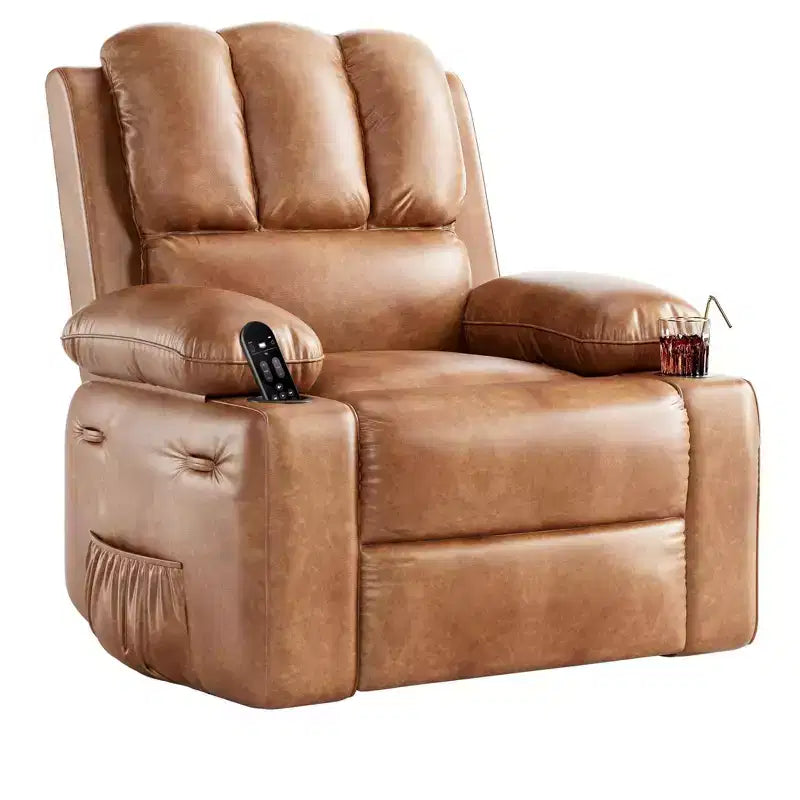 Oversized Manual Recliner with Soothing Vibrations & Lumbar Warmth Wide Seat Armchair with Cup Holders for Living Room