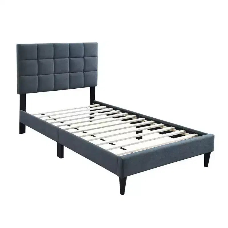 Lit jumeau capitonné en lin gris anthracite doux Biscuit