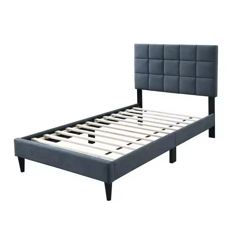 Lit jumeau capitonné en lin gris anthracite doux Biscuit