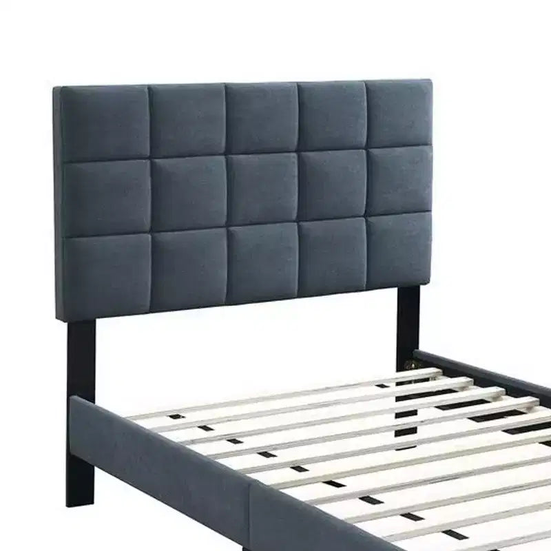 Lit jumeau capitonné en lin gris anthracite doux Biscuit