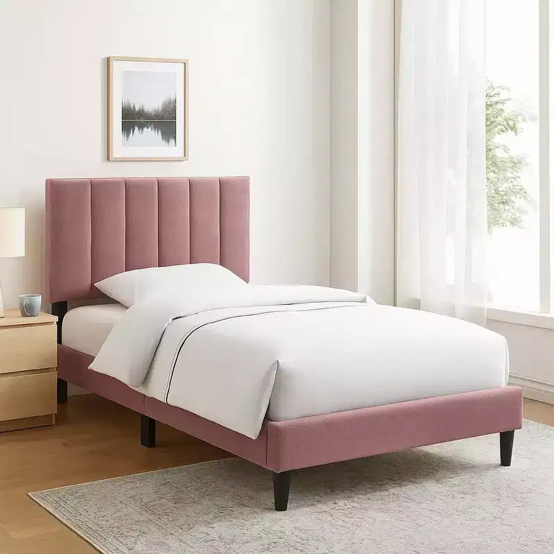 Royal Hampton Full Size Bed Blush Pink Linen Upholstery Channel Tufted