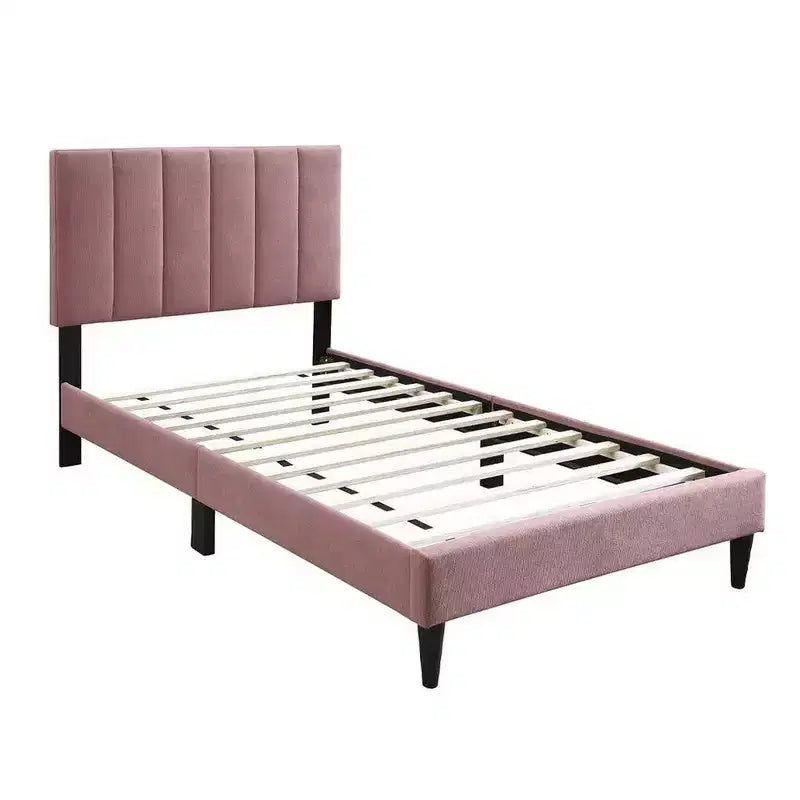 Lit Rembourré en Lin Rose Poudré avec Capitonnage Canapé