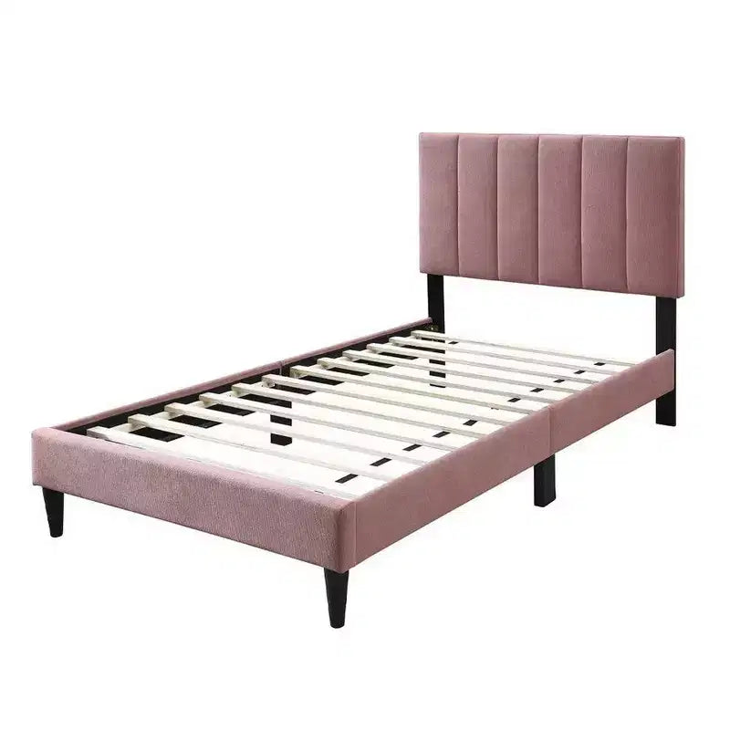 Lit Rembourré en Lin Rose Poudré avec Capitonnage Canapé