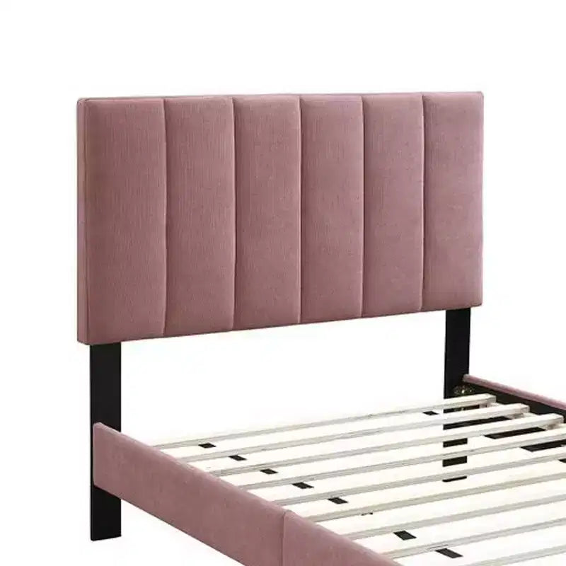 Lit Rembourré en Lin Rose Poudré avec Capitonnage Canapé