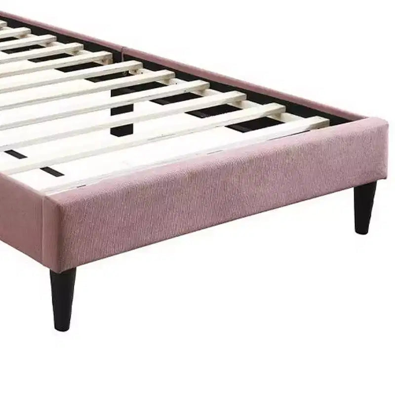 Lit Rembourré en Lin Rose Poudré avec Capitonnage Canapé