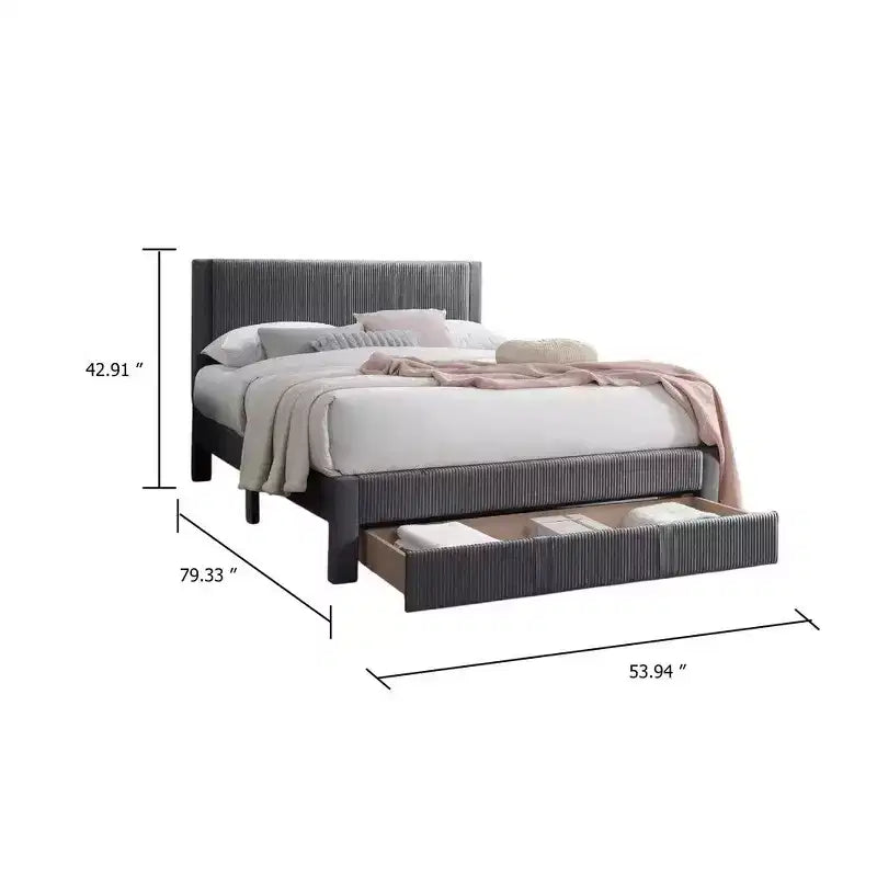 Tiroir Tête de lit en mousse tapissée de velours côtelé gris foncé