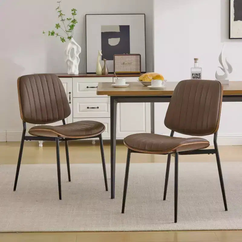 Mid-Century Modern Upholstered Dining Chair with Curved Backrest and Metal Legs Kitchen & Dining Seating-Panipeachy