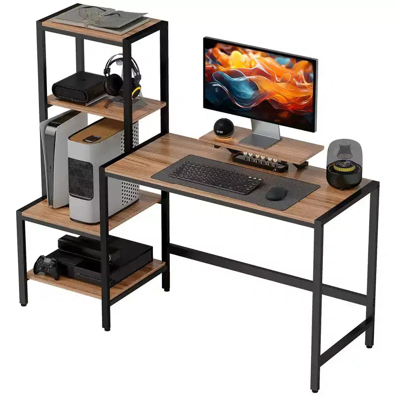 Computer Desk CPU Desk with Monitor Stand Reversible 4-Tier Shelf Industrial Writing Desk for Study Room