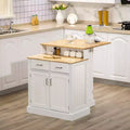 GDFStudio Callie Two-Tier Kitchen Island Table with Rubber Wood Top Storage Cabinets and Pull-Out Drawers
