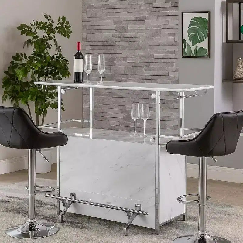 Table de bar avec plateau imitation marbre argenté