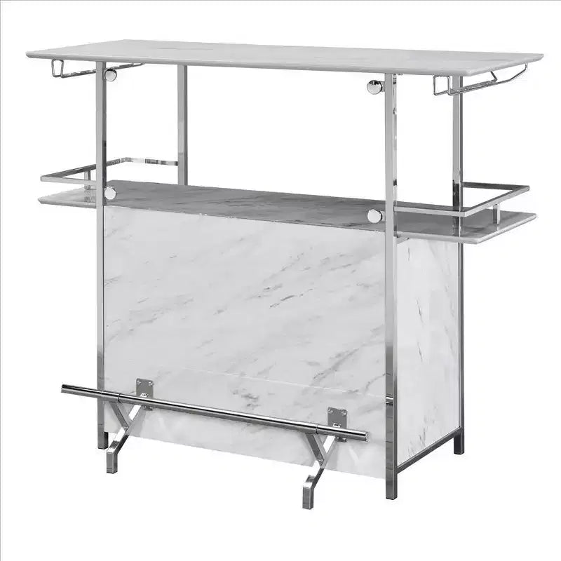 Table de bar avec plateau imitation marbre argenté