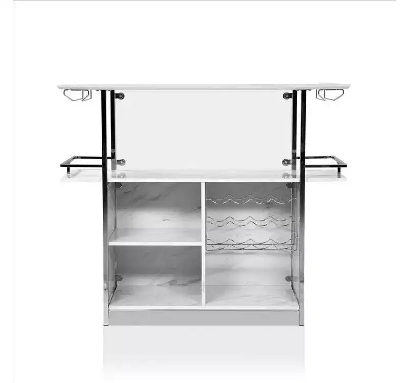 Table de bar avec plateau imitation marbre argenté