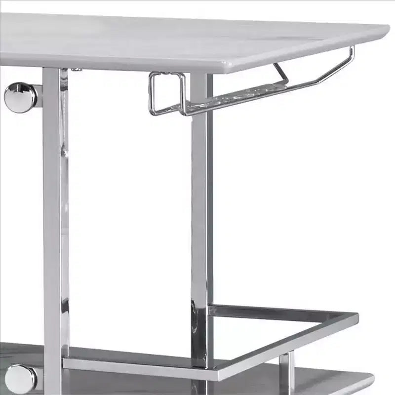 Table de bar avec plateau imitation marbre argenté