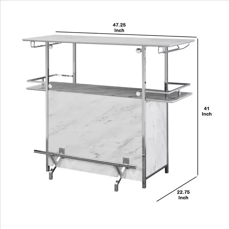 Table de bar avec plateau imitation marbre argenté