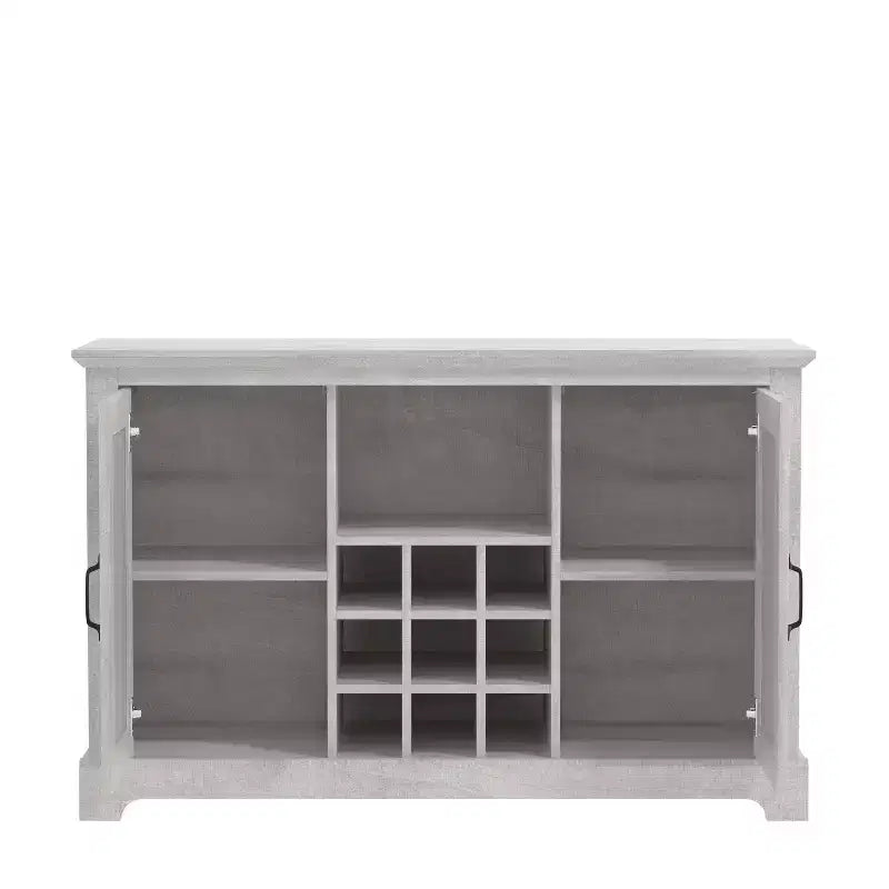 Meuble bas avec rangement pour bouteilles et porte découpée