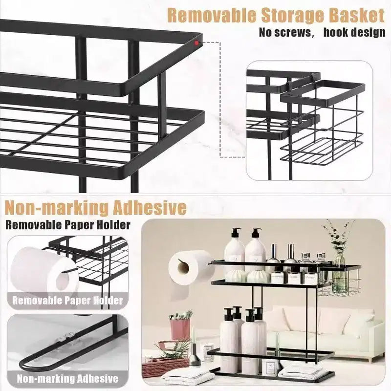 Organisateur de salle de bain avec panier amovible